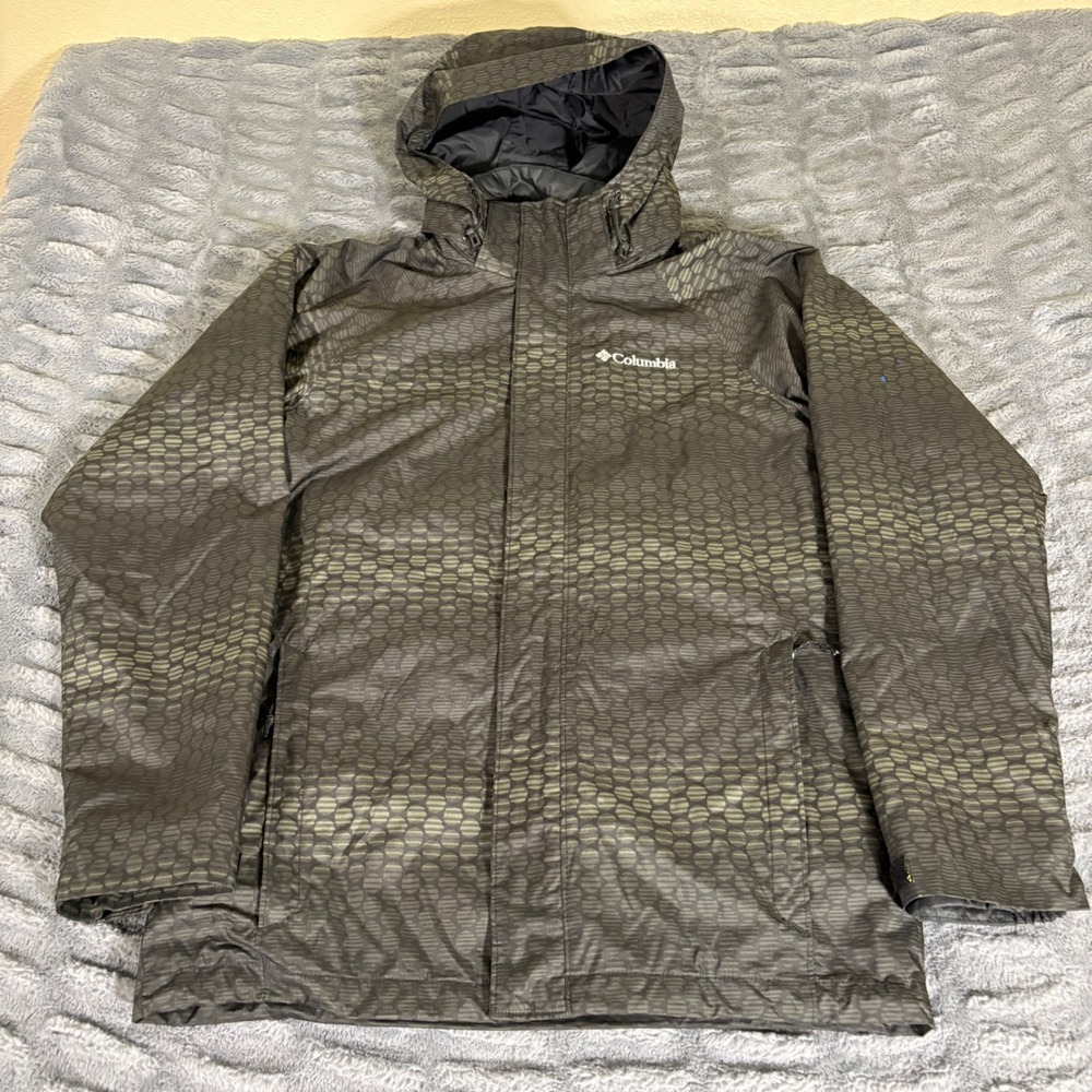 Columbia‎ Interchange Thermal Coil Jacket Mens Small Black Green Geometric AR339